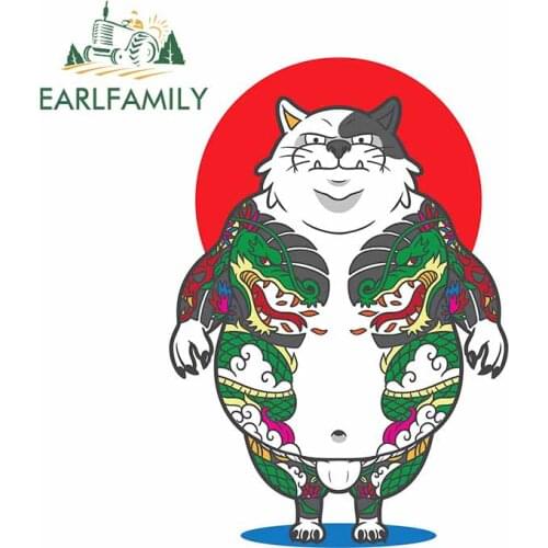 EARLFAMILY 13cm x 9.2cm for Grim Tattoo Cat on Red Sun RV Decal Cartoon Surfboard Car Stickers Windshield Bumper Car Assessoires