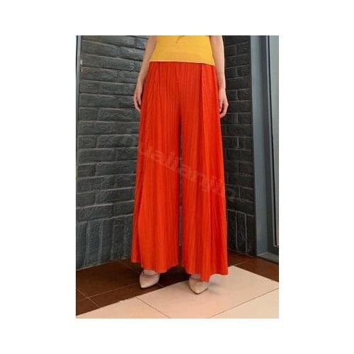 HOT SELLING Miyake Fashion fine fold Narrow side straight leg pants long pants wide leg pants IN STOCK