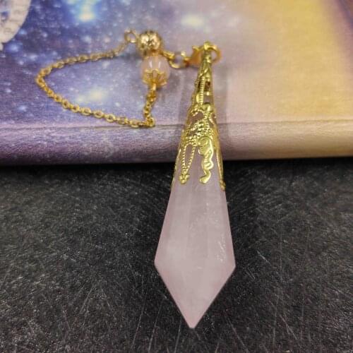 Hot sale reiki rose crystal pendulums for dowsing healing crystals Chakra pendulum charms necklace filigree pendant jewelry