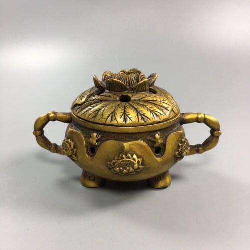 China Collect Copper Sculpture Lotus Flower SandalWood Incense Burner Metal Crafts Home Decoration#2