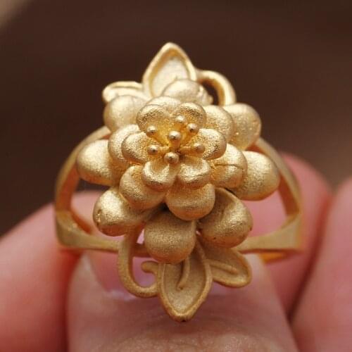 Ring 24k Gold Flower Jewelry Resizable indian Golor Rings Ethiopian African Dubai For Women firls Party wedding Gifts love Ring