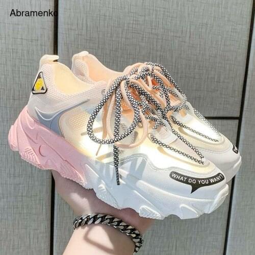 Chunky Sneakers Woman Breathable Running Shoes Fashion Rainbow Shoes Mesh Platform Sneakers Ladies Casual Flat Shoes Size 35-40