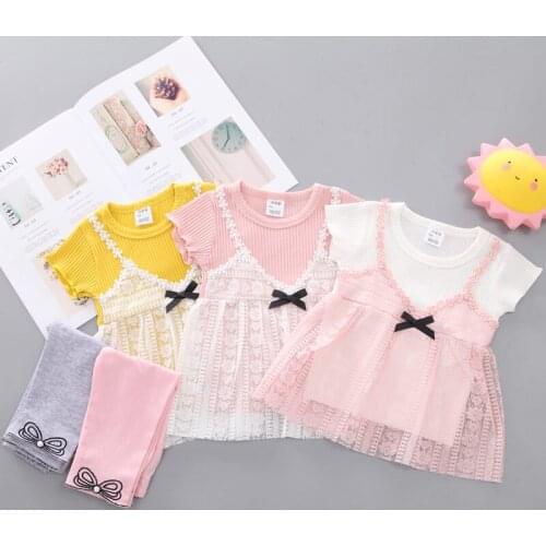 Fashion Children Out Cotton Summer Baby Girls Clothes dress pants 2Pcs/sets Infant Outfit lace Kids Toddler dresses 0-5 years