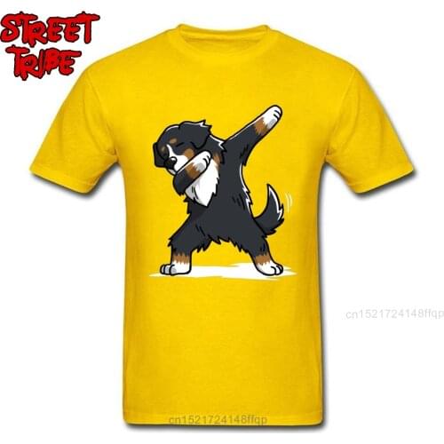Fashion T-shirt For Men Yellow Tshirt Mens Crazy T Shirts Funny Dabbing Bernese Mountain Dog Print Clothes Cotton Adult Top Tees