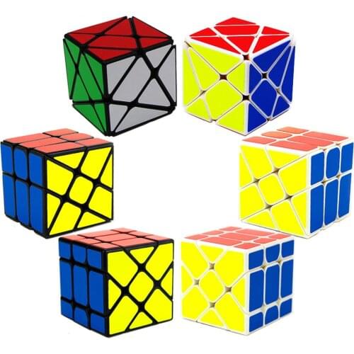 3 PCS SET YJ Fisher + Axis + Windmill Magic Cube Change Irregularly Jinggang Speed Cube with Frosted Sticker YJ 3x3x3 Puzzle Toy
