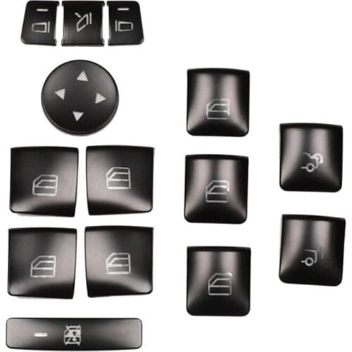 High Quality 14PCS Matte Black ABS Car Window Glass Lift Button Sticker For Mercedes Benz W204 W212 Car Interior Accessories