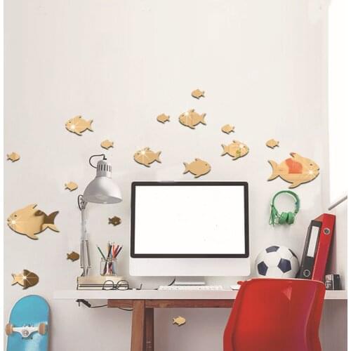 Bubbles Fish Wall Stickers Gold Sliver Acrylic Mirror Sticker Self-Adhesive Wallpaper Kids Room Bathroom Nursery Wall Decoration