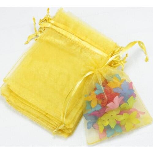 Wholesale 100pcs 7x9cm Drawable Gold color Small Organza Bags Wedding Christmas Gift Bag Jewelry Packaging Bags Pouches