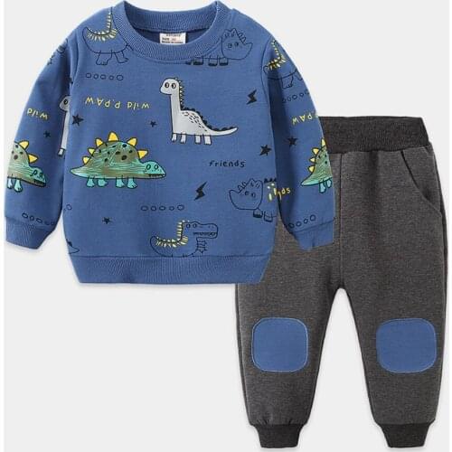 INS Autumn Boys Children Clothing Set Long-sleeved Dinosaur Sweatshirt Hooded Coat + Pants 2 Pcs Sport Suit Toddler Kids Wear
