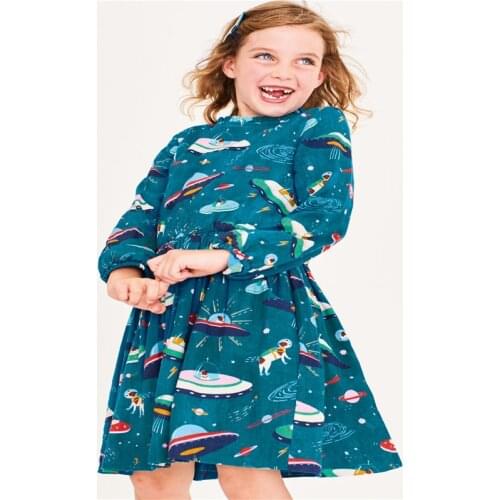 Girls Dresses for Autumn Spring Cotton Princess Party Wear Baby Clothes Long Sleeve Spaceships New 2019 Festival Dresses Girls