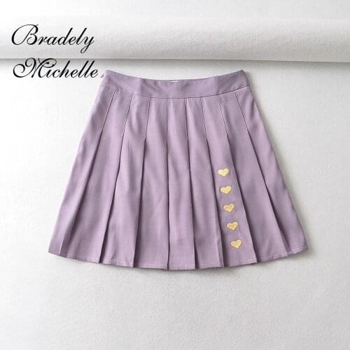 BRADELY MICHELLE 2021 Summer NEW Arrival Solid Color Pleated Skirt With Heart Print Sexy Causal Young Style