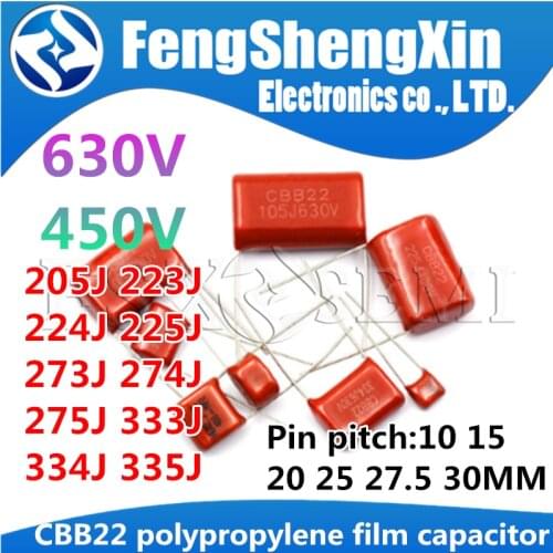 10pcs CBB22 polypropylene film capacitor 450V 630V 205J 223J 224J 225J 255J 273J 274J 275J 333J 334J 0.022uf 0.2uf 1uf
