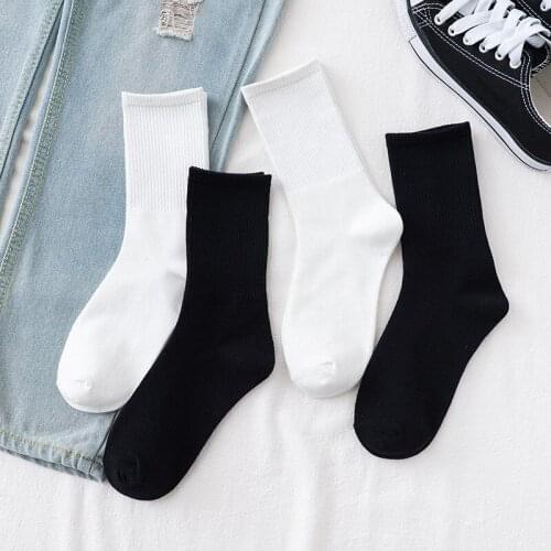 Casual Solid Black White Long Socks for Women Men Unisex Fashion Sports Socks Harajuku Streetwear Hip Hop Skateboard Crew Socks
