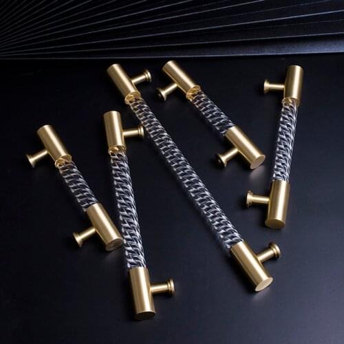 Brass Acrylic Cabinet Handle Wardrobe Handles Long Brass Drawer Pull Knobs Transparent Acrylic Furniture Door Hardware