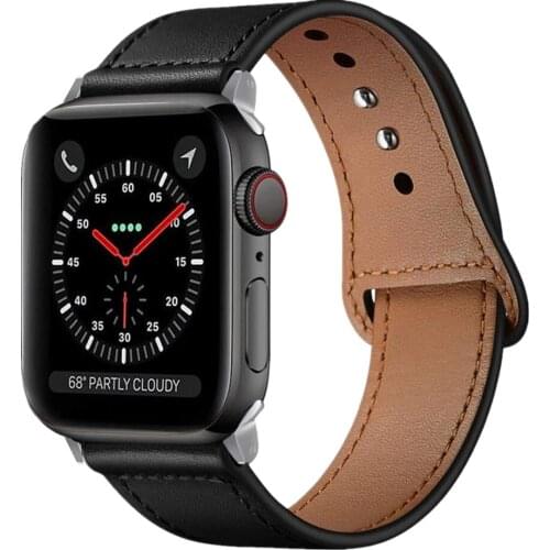 Strap for Apple Watch Band SE/6/5/4/3 44mm 42mm 40mm 38mm Genuine Leather Replacement Wristband for iWatch SE 6 2 1 Bracelet