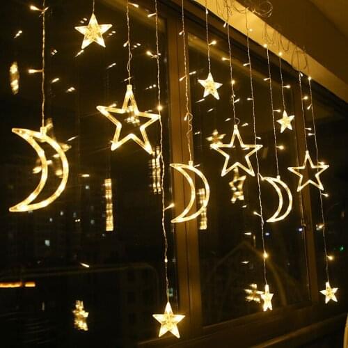 Christmas Lights Decor EU 220V Moon Star LED String Lights Decoration for Home Indoor Wedding Led Curtain Lights Holiday Decor