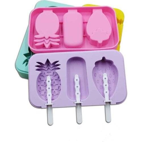 Silicone Ice Pop Molds 3-Cavity Funny Popsicle Mold Ice Cream Mould DIY Candy Chocolate Soap Jelly Moulds Tray With Lid