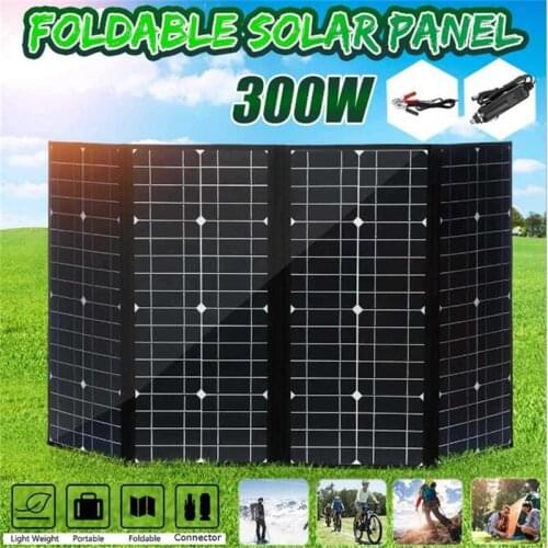 300W 12V Foldable Solar Panel Kit Portable Solar Charger Battery Cells 5V USB Outdoor for Camping RV Boat Car Smartphone Charger