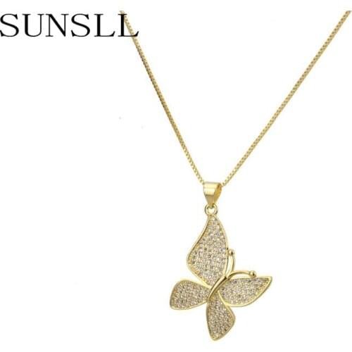 SUNSLL New Design Gold/Silver Color Copper Necklace White Cubic Zirconia Necklace Butterfly Necklace Women Fashion Fine Pendant