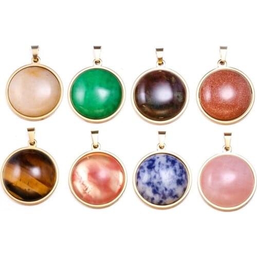 Light Yellow Gold Color Many Style Quartz Stone Round Pendant for Party Gift Simple Style Jewelry