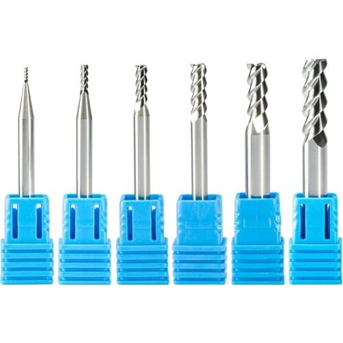 10pc AAA 1mm 1.5mm 2mm 2.5mm 3mm 4mm 5mm 6mm carbide End Mill Aluminum Cutting Milling Cutter Spiral Router Bit CNC Cutter Tool