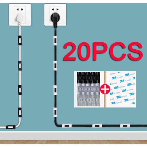 20pcs/lot Cable Organizer Clips Cable Clips Management cable organizer Wire Winder Cord Holder USB Charging Data Line protector