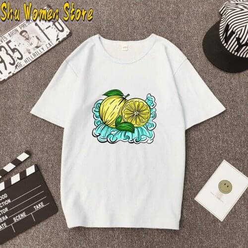 New Fashion Loose Short Sleeve White T Shirt Women Summer Korean Kawaii Lemon Graphic Tees Women Cotton T-shirt Tops Female