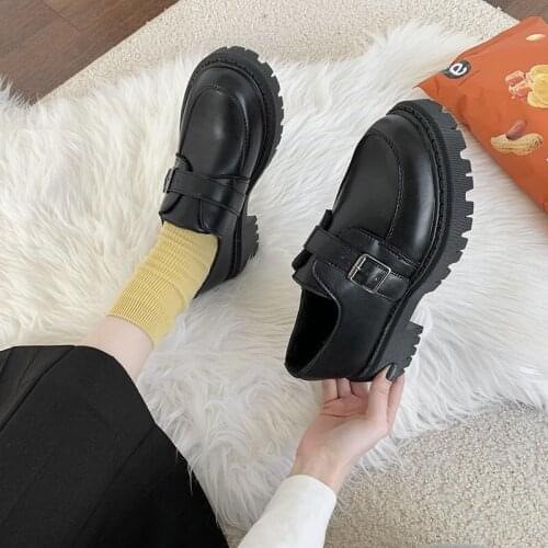 Solid Leather Mary Janes Oxford Shoes for Women Flats Buckle Strap Casual Shoes Woman Thick Bottom Square Heels Platform Shoes