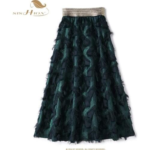 SISHION 2021 Skirts Womens Special Design Long Skirt WF0083 Dark Green Golden brown Stars Pattern Women Skirt
