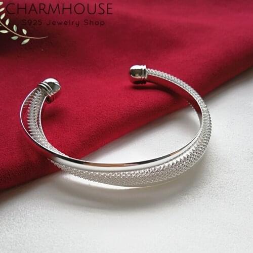 CharmHouse 925 Silver Bangles For Women Cuff Bangle & Bracelet Adjustable Wristband Pulseira Femme Wedding Jewelry Party Gifts