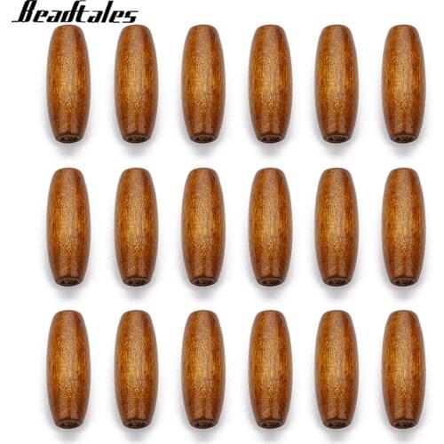 Beadtales 100pcs Oval Round Beads 8*22mm Natural Wood Loose Beads Hole 3mm for DIY Men Necklace Bracelet Jewelry Making Findings