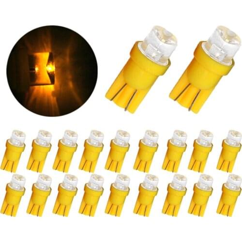 20Pcs/Lot Yellow T10 W5W 1LED Concave Head Small Car Bulbs Straw Hat For Auto Clearance Lamp Instrument Lights 12V