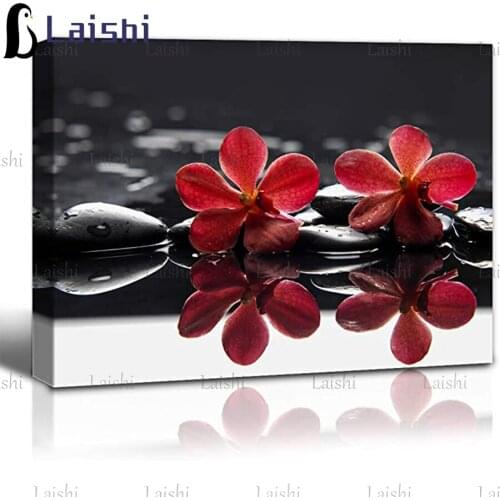 3D picture of rhinestones mosaic Flower bamboo and black stone wood texture spa diamonds painting sale crystal beads home decor