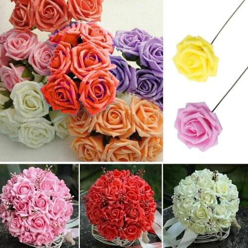 50pcs Artificial Flowers Foam Rose Fake Flower with Stem Wedding Party Bouquet Well Made Vibrantly Colored Home DIY Decorations