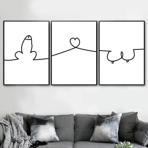 Abstract Nude Breast Heart Line Nordic Posters And Prints Wall Art Canvas Painting Black And White Wall Pictures For Living Room