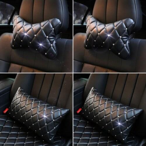 Diamond Rhinestone Pillow Car Head Neck Pillow Leather Diamond Auto Neck Protection Rest Pillows For Seat Waist Supports Cushion