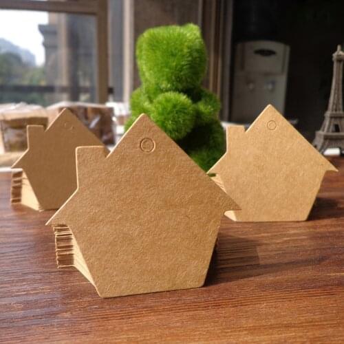 50pcs Kraft Paper Gift Tags House Shape Blank Paper Tag Wedding Gift Price Label Hang Tags Party Decoration Gift Box Packaging