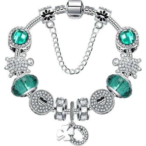 Little Turtle Charm Bracelet Clover of Four Leaves Bracelet Women Diy Jewellery