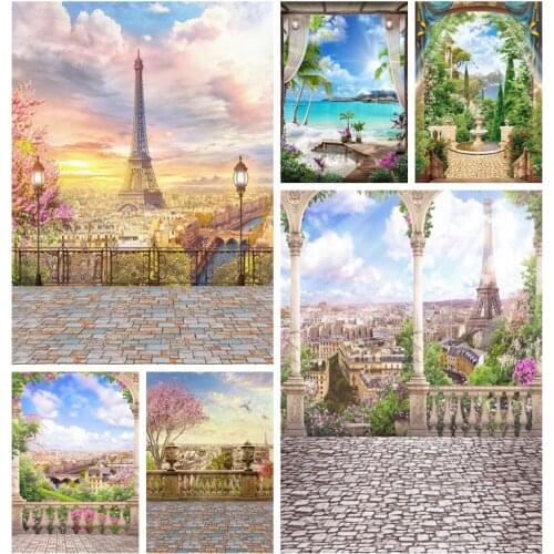 Laeacco Cloudy Eiffel Tower Paris Lanterns View Platform Photography Backgrounds Custom Photographic Backdrops For Photo Studio
