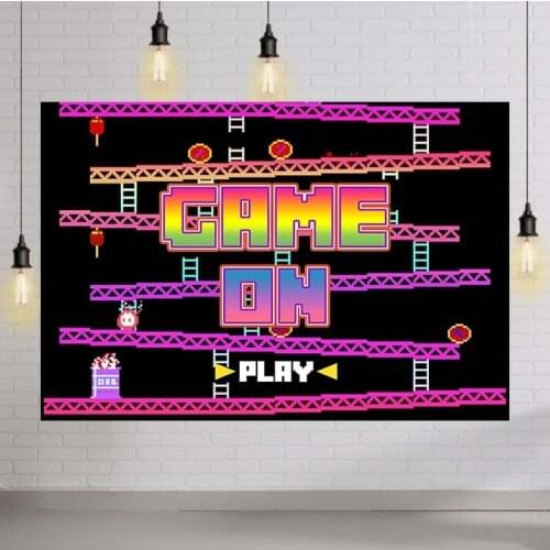 Game on Background Video Gamer Photography Backdrop Kids Boys Birthday Party Baby Shower Banner Table Wall Decor