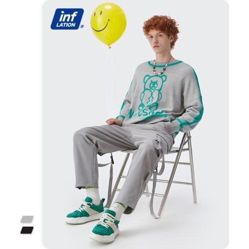 INFLATION Harajuku Knit Sweaters Women Cute Oversized Sweater 2021 Fall Fashion Streetwear Cool Doodle Sweaters Men Pullovers