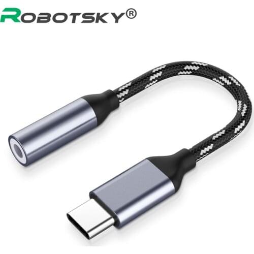 Robotsky Type C to 3.5mm Jack Earphone Cable USB Type-C 3.5 AUX Headphone Adapter for Huawei Mate 10 P20 Xiaomi Mi 6 6X Mix 2s