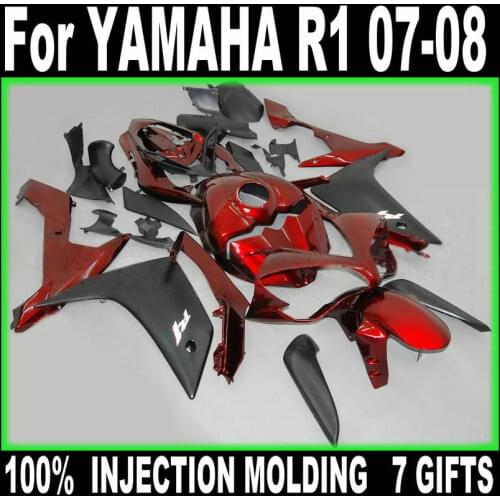 Injection molding fairing body kit for Yamaha YZF R1 07 08 wine red black motorcycle fairings YZFR1 2007 2008 BD66