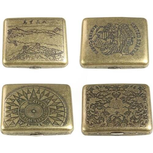 Precious Cigarette Box Metal Moisture-proof Personality Gift Custom Retro Metal Flip Carved Carved Portable Metal Cigarette Box
