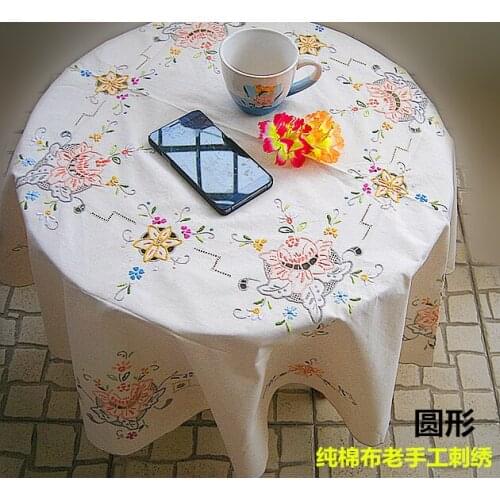 Special trade color pure cotton old hand embroidery round table cloth Diameter 172cm round