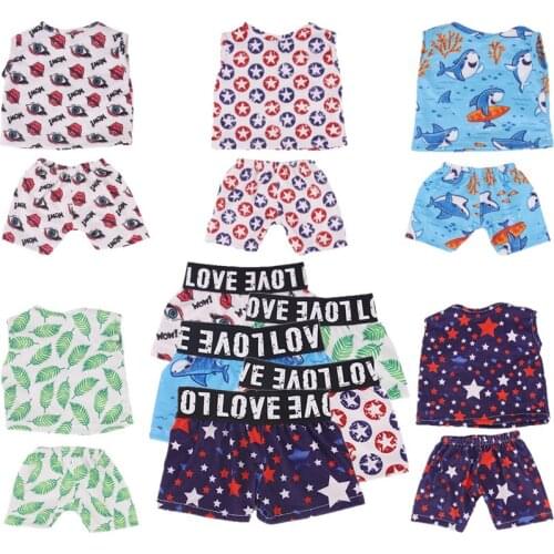 Doll Casual Two-Piece For 18 Inch American & 43Cm Baby New Born Doll Cute Cartoon Printing For Our generation Doll Daily Life