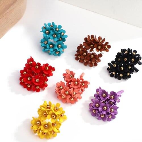 Lifefontier Boho Colorful Metal 8 Flowers Hoop Earrings for Women Spray paint Floral Small Earring Statement Jewelry Gifts