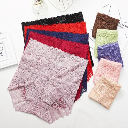 M-XXXL Women High Waist Lace Panties Sexy Underwear Women Floral Transparent Lingerie Female Briefs Underpants Plus Size Pantys