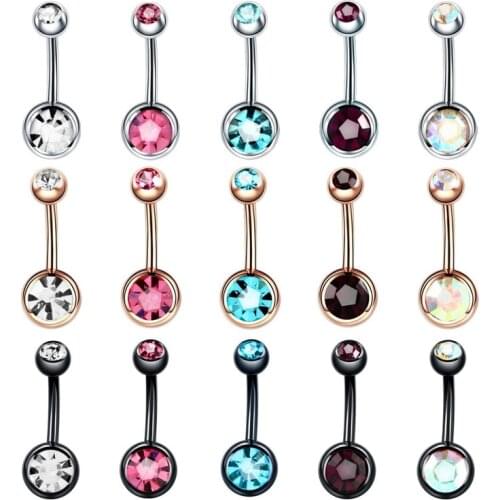 10pcs/set Stainless Steel 14G Belly Piercing Pack Crystal Gold Navel Bar Piercing Set Navel Ring Bulk Belly Ring Pircing Jewelry
