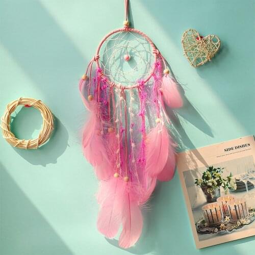 Novel Pink Dreamcatcher Fashion Home Decor Birthday Gifts Pearls Pendant Feather Jewelry Dream Catcher Nice Gifts For Lovers